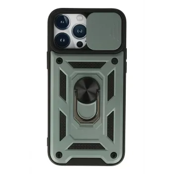 Newface iPhone 13 Pro Max Kılıf Pars Lens Yüzüklü Silikon - Yeşil
