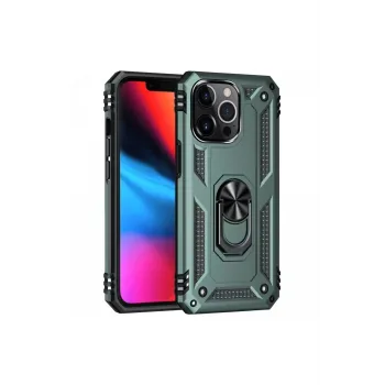 Newface iPhone 13 Pro Max Kılıf Sofya Yüzüklü Silikon Kapak - Yeşil