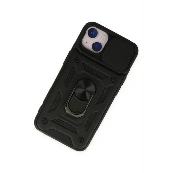 Newface iPhone 14 Kılıf Pars Lens Yüzüklü Silikon - Siyah
