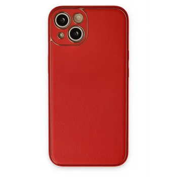 Newface iPhone 14 Plus Kılıf Coco Deri Silikon Kapak - Kırmızı