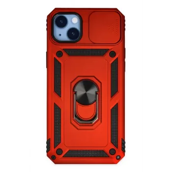 Newface iPhone 14 Plus Kılıf Pars Lens Yüzüklü Silikon - Kırmızı