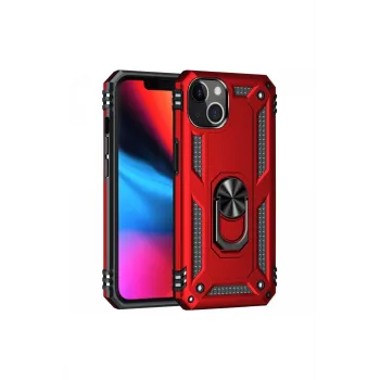 Newface iPhone 14 Plus Kılıf Sofya Yüzüklü Silikon Kapak - Kırmızı