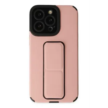 Newface iPhone 14 Pro Kılıf Mega Standlı Silikon - Pudra