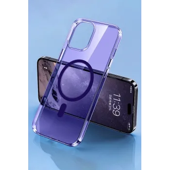 Newface iPhone 14 Pro Kılıf Tron Şeffaf Magsafe Kapak - Derin Mor