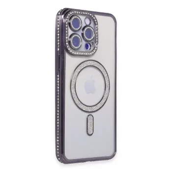 Newface iPhone 14 Pro Max Kılıf Joke Simli Magneticsafe Kılıf - Derin Mor