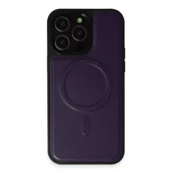 Newface iPhone 14 Pro Max Kılıf Ozzi Magsafe Deri Kapak - Derin Mor