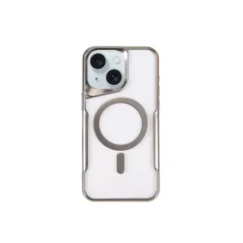 Newface iPhone 15 Plus Kılıf Boyi Magsafe Silikon Kapak - Gümüş