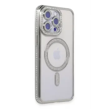 Newface iPhone 15 Pro Kılıf Joke Simli Magneticsafe Kılıf - Gümüş