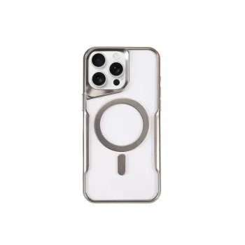 Newface iPhone 15 Pro Max Kılıf Boyi Magsafe Silikon Kapak - Gümüş