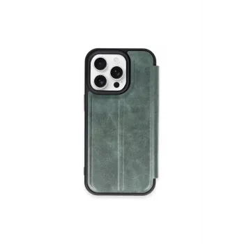 Newface iPhone 15 Pro Max Kılıf Flip Cover - Koyu Yeşil