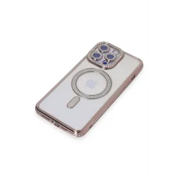 Newface iPhone 15 Pro Max Kılıf Joke Simli Magneticsafe Kılıf - Pembe