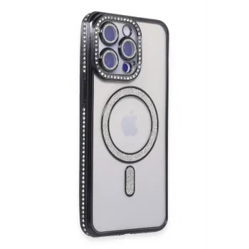 Newface iPhone 15 Pro Max Kılıf Joke Simli Magneticsafe Kılıf - Siyah