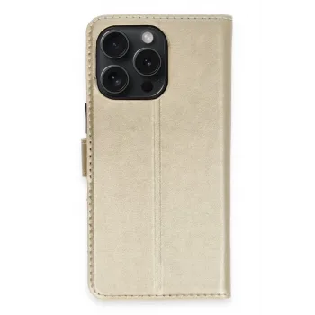 Newface iPhone 15 Pro Max Kılıf Trend S Plus Kapaklı Kılıf - Gold