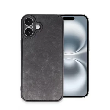 Newface iPhone 16 Plus Kılıf Aras Deri Kapak - Siyah