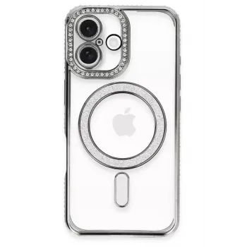 Newface iPhone 16 Plus Kılıf Joke Simli Magneticsafe Kılıf - Gri
