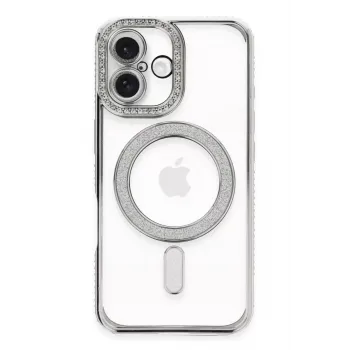 Newface iPhone 16 Plus Kılıf Joke Simli Magneticsafe Kılıf - Gümüş