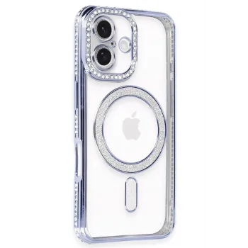 Newface iPhone 16 Plus Kılıf Joke Simli Magneticsafe Kılıf - Mavi