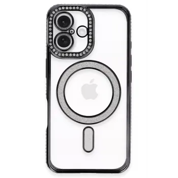 Newface iPhone 16 Plus Kılıf Joke Simli Magneticsafe Kılıf - Siyah