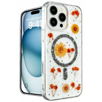 Newface iPhone 16 Pro Kılıf Daisy Simli Magsafe Kapak - Siyah