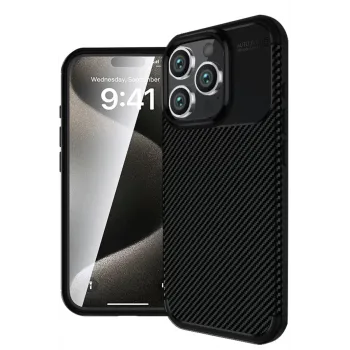 Newface iPhone 16 Pro Max Kılıf Auto Focus Karbon Kapak - Siyah