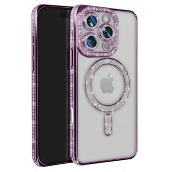 Newface iPhone 16 Pro Max Kılıf Joke Simli Magneticsafe Kılıf - Derin Mor