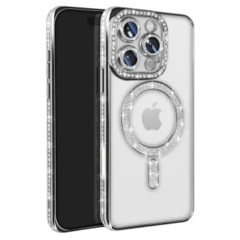 Newface iPhone 16 Pro Max Kılıf Joke Simli Magneticsafe Kılıf - Gümüş