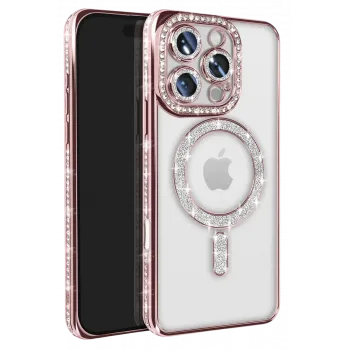 Newface iPhone 16 Pro Max Kılıf Joke Simli Magneticsafe Kılıf - Pembe