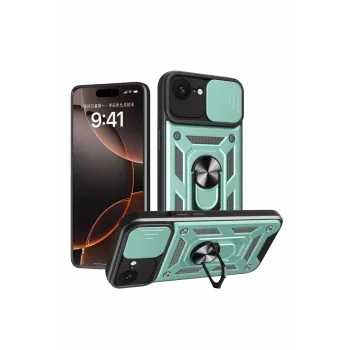 Newface iPhone 16E Kılıf Pars Lens Yüzüklü Silikon - Yeşil