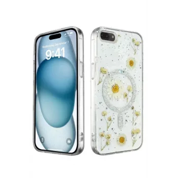 Newface iPhone 7 Kılıf Daisy Simli Magsafe Kapak - Gümüş