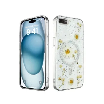 Newface iPhone 7 Plus Kılıf Daisy Simli Magsafe Kapak - Gümüş