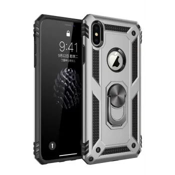 Newface iPhone X Kılıf Sofya Yüzüklü Silikon Kapak - Gümüş