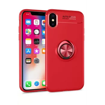 Newface iPhone XS Kılıf Range Yüzüklü Silikon - Kırmızı