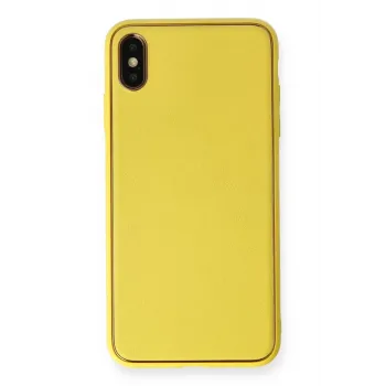 Newface iPhone XS Max Kılıf Coco Deri Silikon Kapak - Sarı