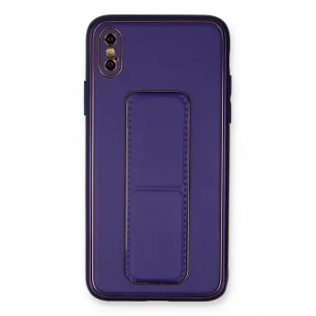 Newface iPhone XS Max Kılıf Coco Deri Standlı Kapak - Mor