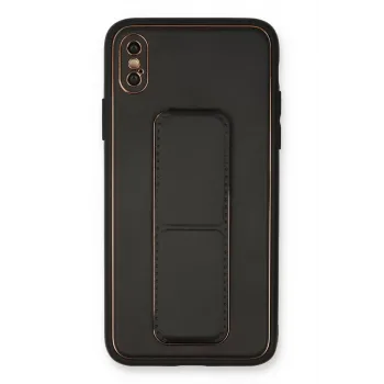 Newface iPhone XS Max Kılıf Coco Deri Standlı Kapak - Siyah