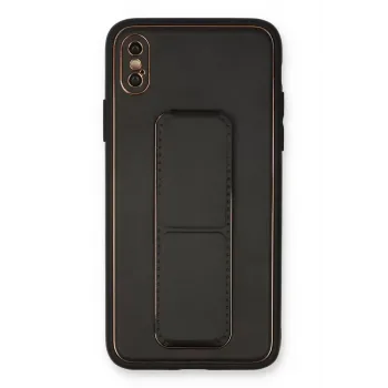 Newface iPhone XS Max Kılıf Coco Deri Standlı Kapak - Siyah
