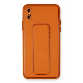 Newface iPhone XS Max Kılıf Coco Deri Standlı Kapak - Turuncu