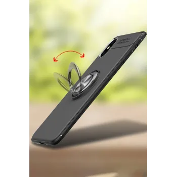Newface iPhone XS Max Kılıf Range Yüzüklü Silikon - Siyah-Kırmızı