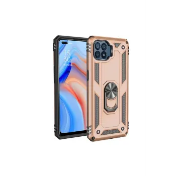 Newface Oppo Reno 4 Lite Kılıf Sofya Yüzüklü Silikon Kapak - Gold