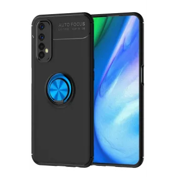 Newface Realme 7 Kılıf Range Yüzüklü Silikon - Siyah-Mavi