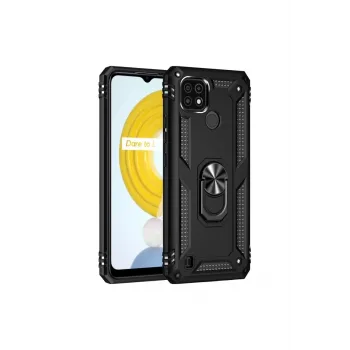 Newface Realme C21 Kılıf Sofya Yüzüklü Silikon Kapak - Siyah