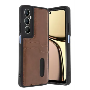Newface Realme C65 Sara Kartvizitli Deri Kılıf - Taba
