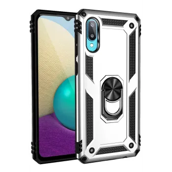 Newface Samsung Galaxy A02 Kılıf Sofya Yüzüklü Silikon Kapak - Gümüş