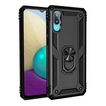 Newface Samsung Galaxy A02 Kılıf Sofya Yüzüklü Silikon Kapak - Siyah