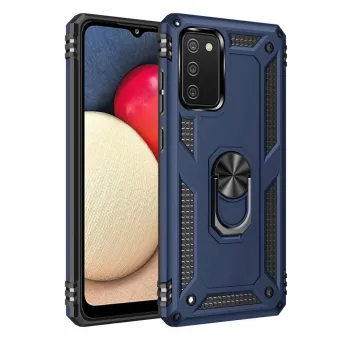 Newface Samsung Galaxy A02S Kılıf Sofya Yüzüklü Silikon Kapak - Lacivert