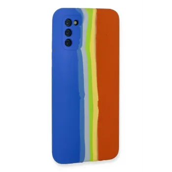 Newface Samsung Galaxy A03S Kılıf Ebruli Lansman Silikon - Mavi-Turuncu