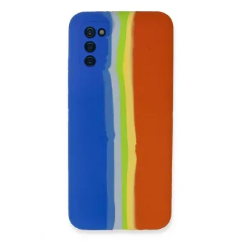 Newface Samsung Galaxy A03S Kılıf Ebruli Lansman Silikon - Mavi-Turuncu