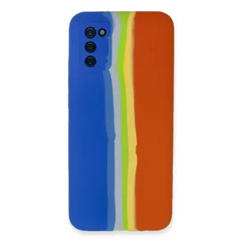 Newface Samsung Galaxy A03S Kılıf Ebruli Lansman Silikon - Mavi-Turuncu