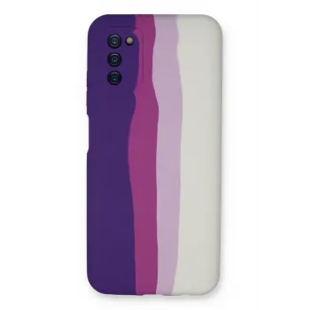 Newface Samsung Galaxy A03S Kılıf Ebruli Lansman Silikon - Mor-Beyaz