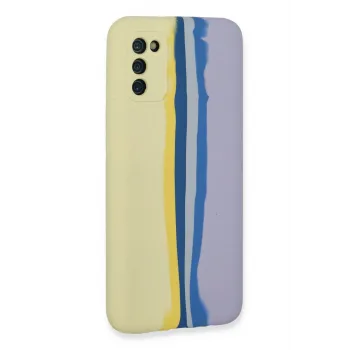 Newface Samsung Galaxy A03S Kılıf Ebruli Lansman Silikon - Sarı-Lila